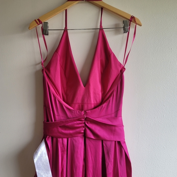 Ieena for Mac Duggal,Charmeuse Halter Strap Soft Tie Waist Gown, Magenta, Size 6 - Picture 8 of 10